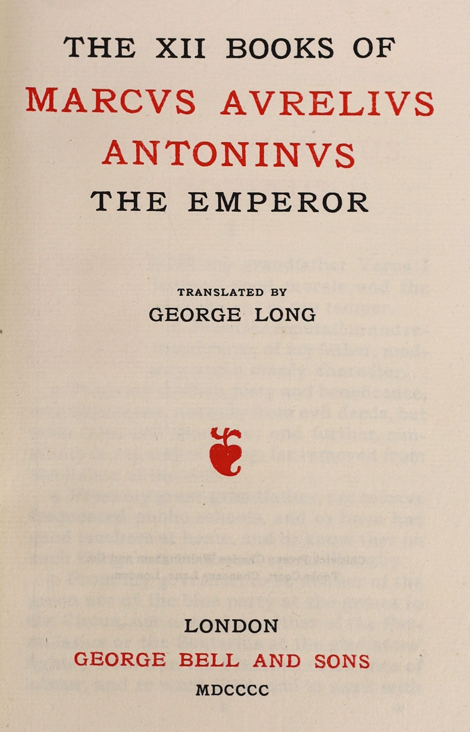 Rivière Binding - Marcus Aurelius Antonius - The XII Books, 8vo, vellum, front board inlaid with gilt brown morocco lozenges, by Riviere and Son, translated by George Long, one of 325, George Bell, London, 1900